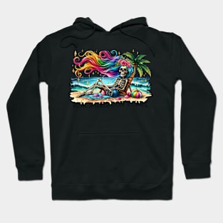 Beach Hair Don't Care Skeleton Tropical Scene Ocean Hoodie